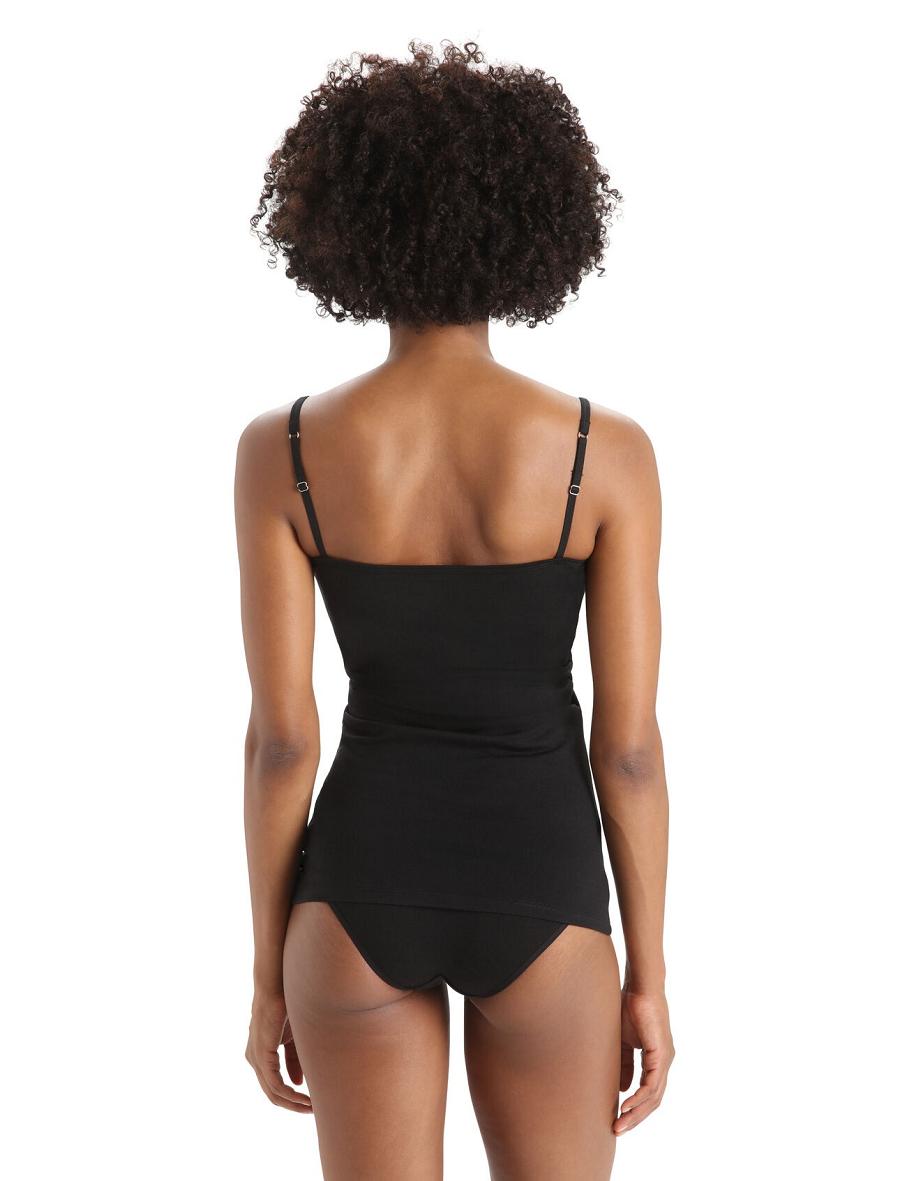 Black Women's Icebreaker Merino Siren Cami Singlet Underwear | USA 1699UZGT